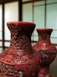 Japanese Carved Vase In Red Lacquer, A Pair For Sale