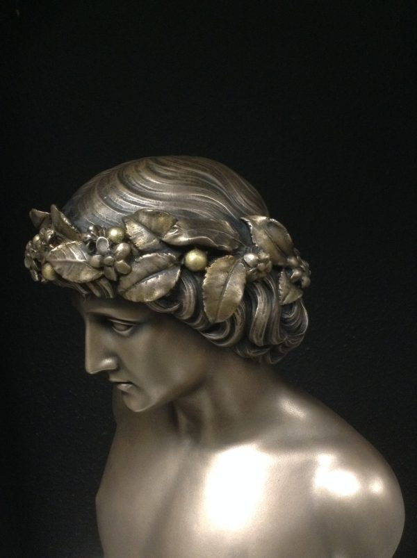 Bronze Antinous With Worn Guilt Bacchus Wreath Hot on Sale