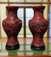 Japanese Carved Vase In Red Lacquer, A Pair For Sale