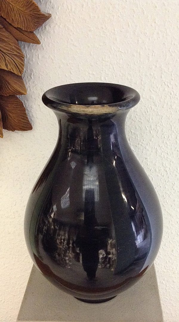 Ancient Black Marble Fat Round With Neck Vase on Sale