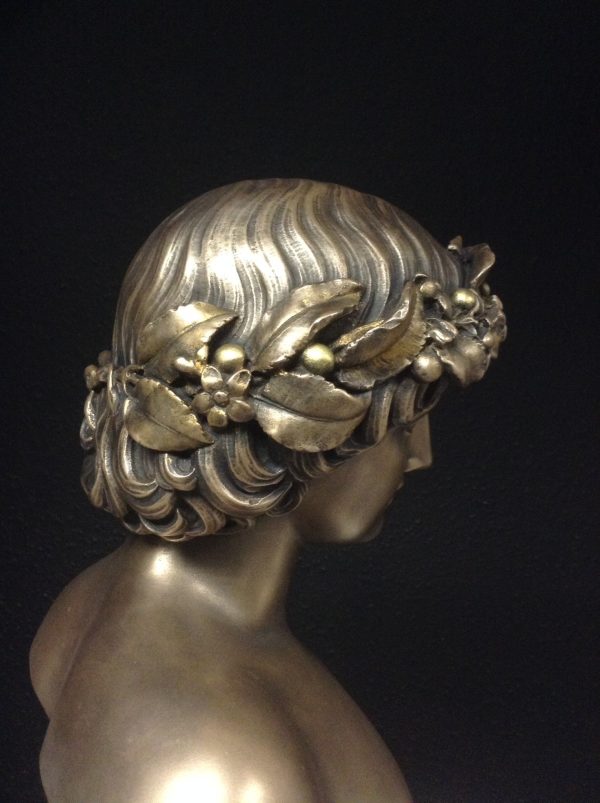 Bronze Antinous With Worn Guilt Bacchus Wreath Hot on Sale