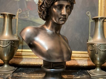 Bronze Antinous With Worn Guilt Bacchus Wreath Hot on Sale