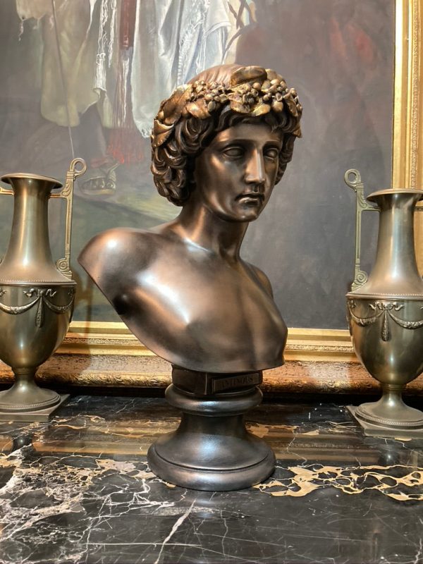 Bronze Antinous With Worn Guilt Bacchus Wreath Hot on Sale