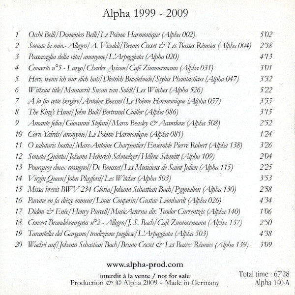 V. A. - Alpha 1999-2009 (10 Years!) . CD Sleeve Online Hot Sale