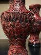 Japanese Carved Vase In Red Lacquer, A Pair For Sale