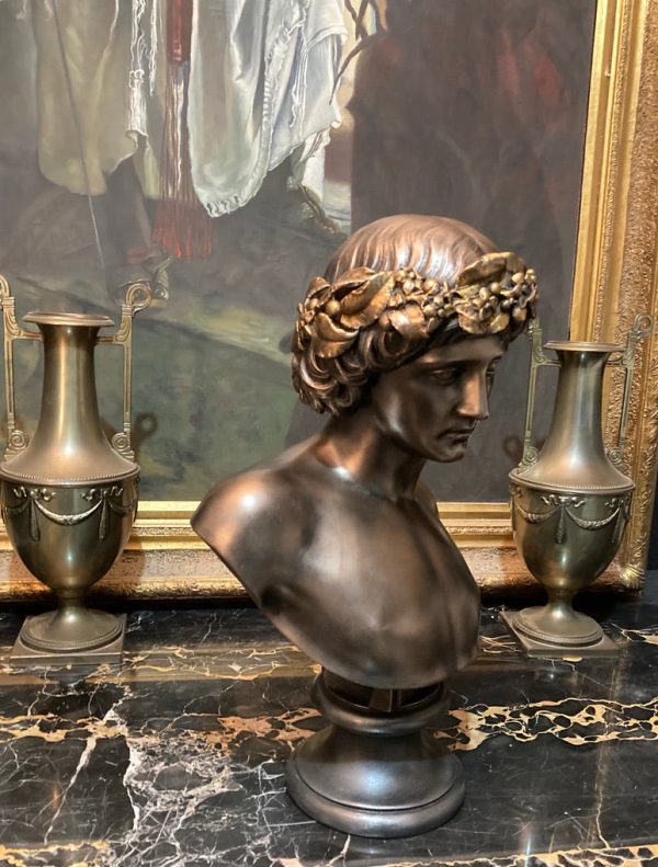 Bronze Antinous With Worn Guilt Bacchus Wreath Hot on Sale