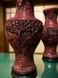 Japanese Carved Vase In Red Lacquer, A Pair For Sale