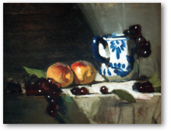 David A. Leffel: Painting The Still Life Peaches With Delft Mug For Discount