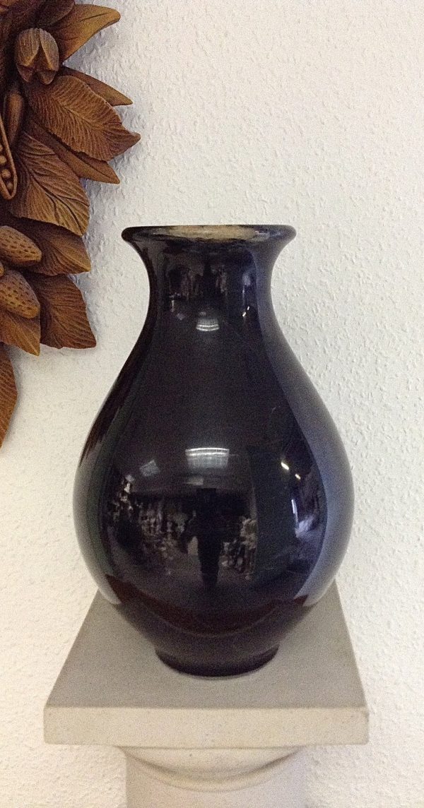 Ancient Black Marble Fat Round With Neck Vase on Sale