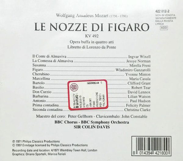 W.A. MOZART - Le nozze di Figaro . 3CD Discount